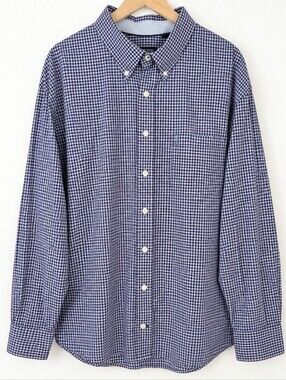 IZOD Button Down Shirt Mens 2XL Blue White Micro Check Long Sleeve Pocket
